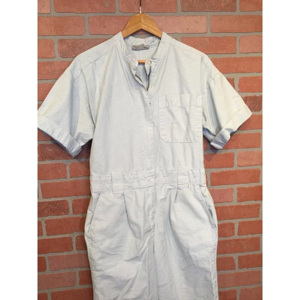 Everlane Womens Short Sleeve Denim Jumpsuit Coveralls Organic Cotton Linen Sz 8
